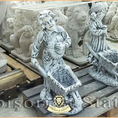 Set statuete grădinari cu roabe, gri patinat, model J6, J7.