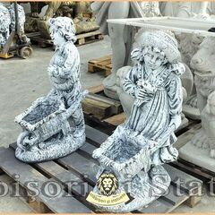 Set statuete grădinari cu roabe, gri patinat, model J6, J7.