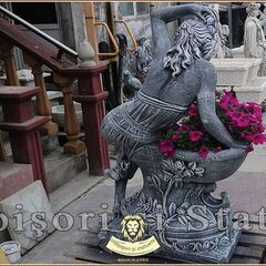 Statuetă jardinieră flori, gri patinat, model J12.