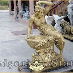 Statuetă jardinieră flori, auriu patinat, model J12.