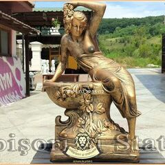 Statuetă jardinieră flori, arămiu patinat, model J12.