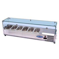 Vitrina rece pentru ingrediente shaorma/pizza, Ideal Inox, 6 buc. GN 1/4, 1,4 m