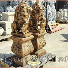 Set 2 statuete leu cu socluri, arămiu antichizat.