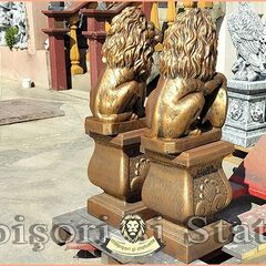 Set 2 statuete leu cu socluri, arămiu antichizat.