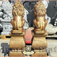 Set 2 statuete leu cu socluri, arămiu antichizat.