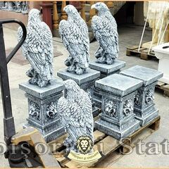 Set 3 statuete vulturi cu socluri, gri antichizat.